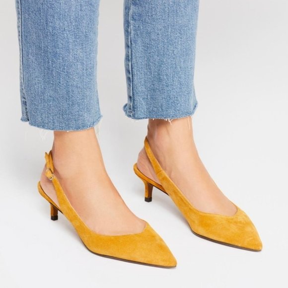 Free People Shoes - NIB FREE PEOPLE Juliet Kitten Heel Mustard Yellow Slingbacks 38